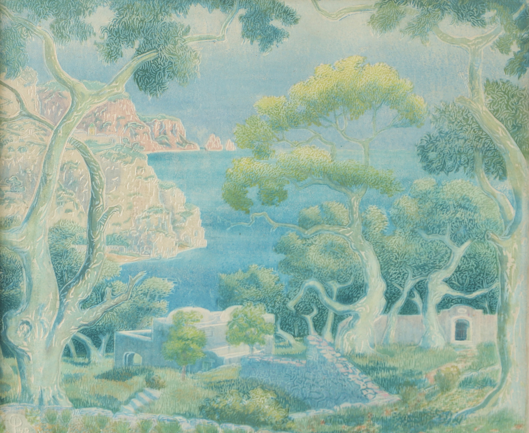 CARL PALME (1879-1960). "Amalfi-Lantgård", träsnitt/särtryck, signerad, 1948.