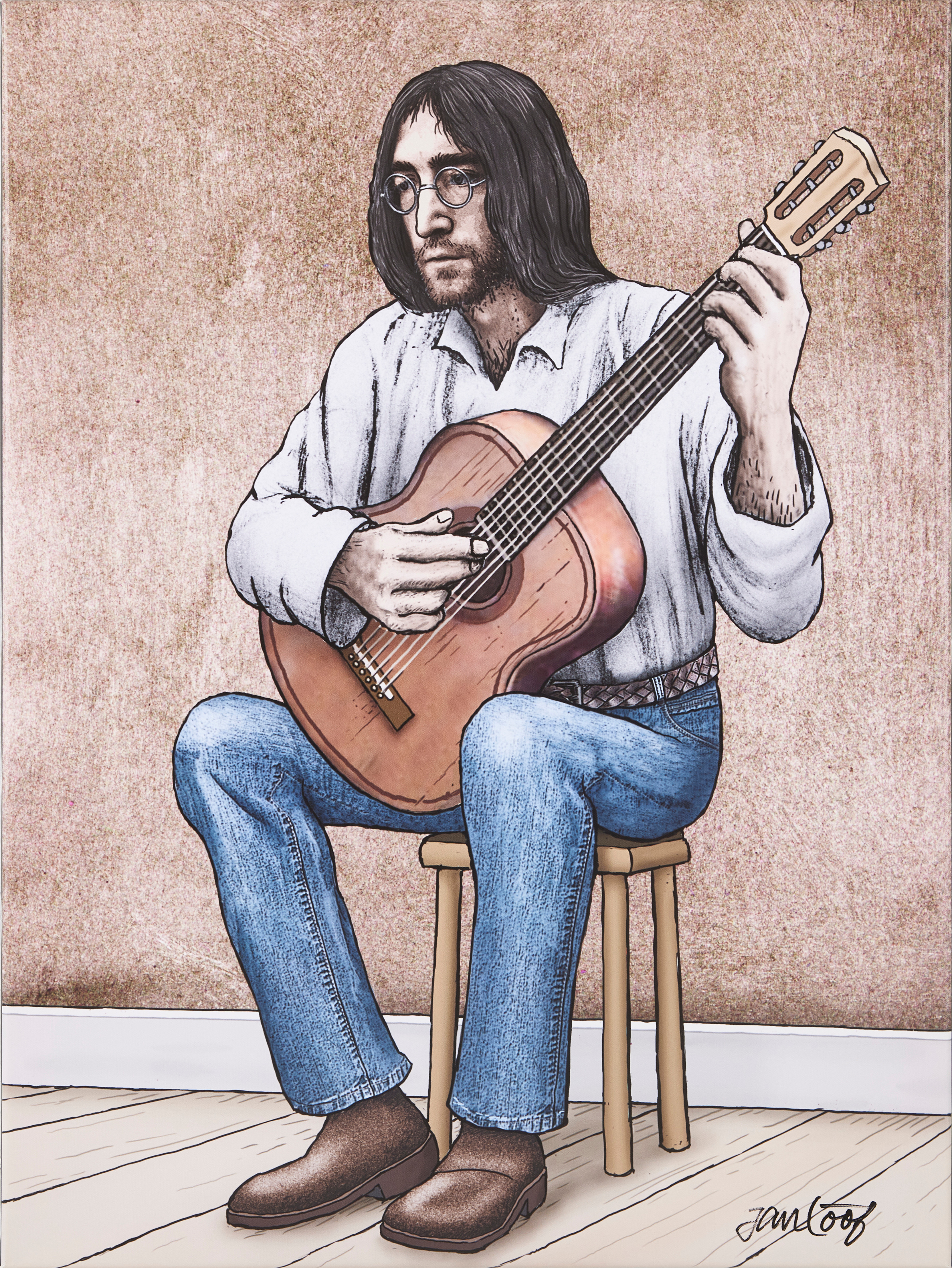 JAN LÖÖF. John Lennon, signerad Jan Lööf, tryck på canvas.