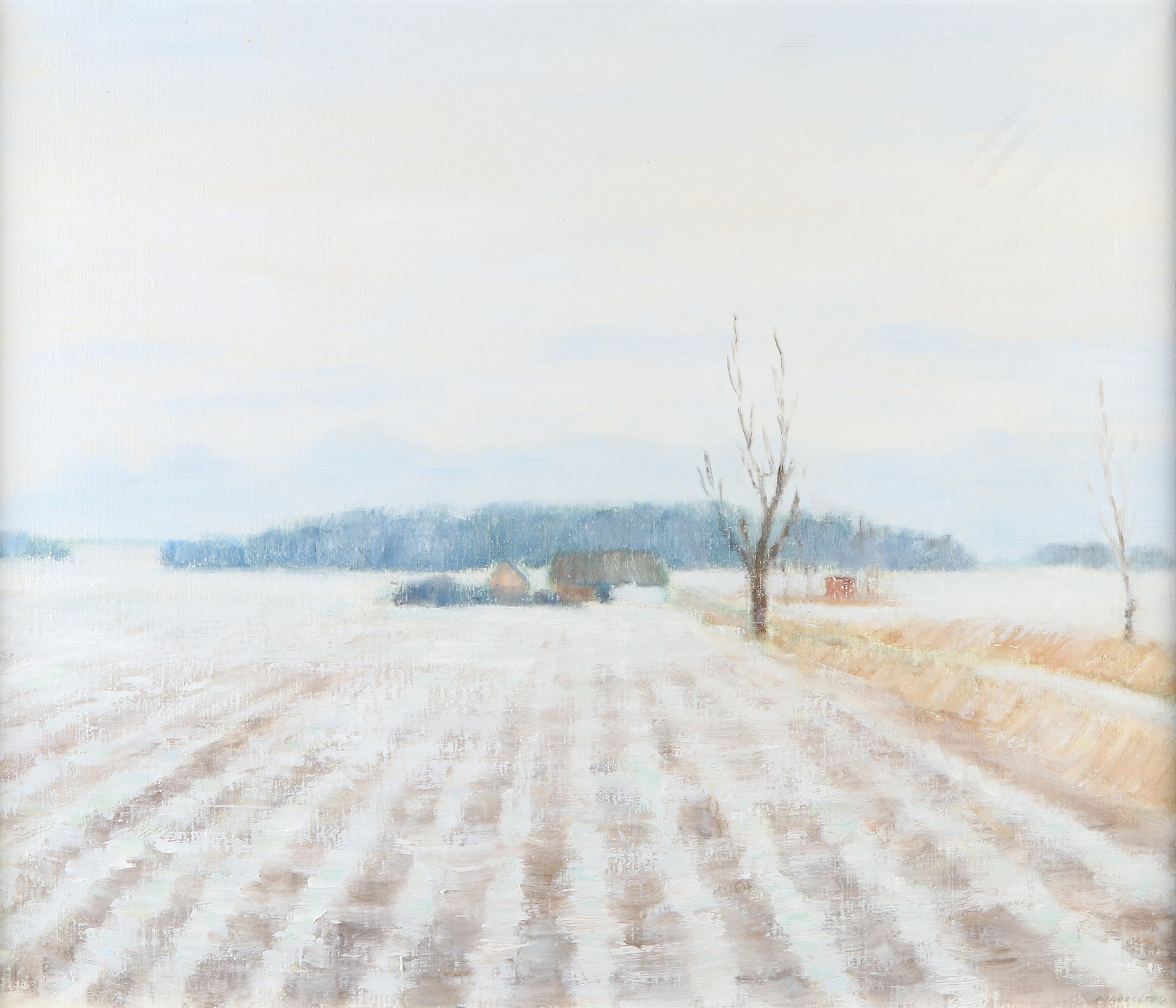 MONA RIDDERSTAD-CEDERGREN. Oljemålning på duk. "Vinter, Ven". Signerad.