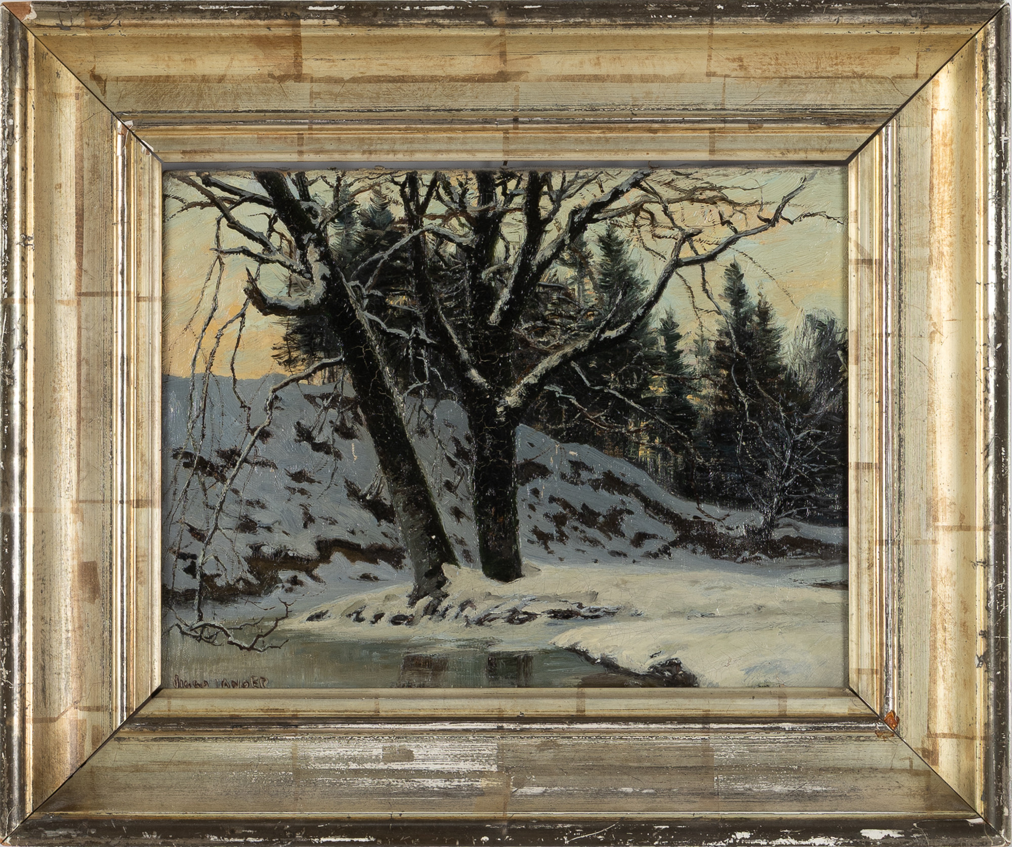 VIGGO LANGER (1860-1942). Vinterlandskap, olja på duk.