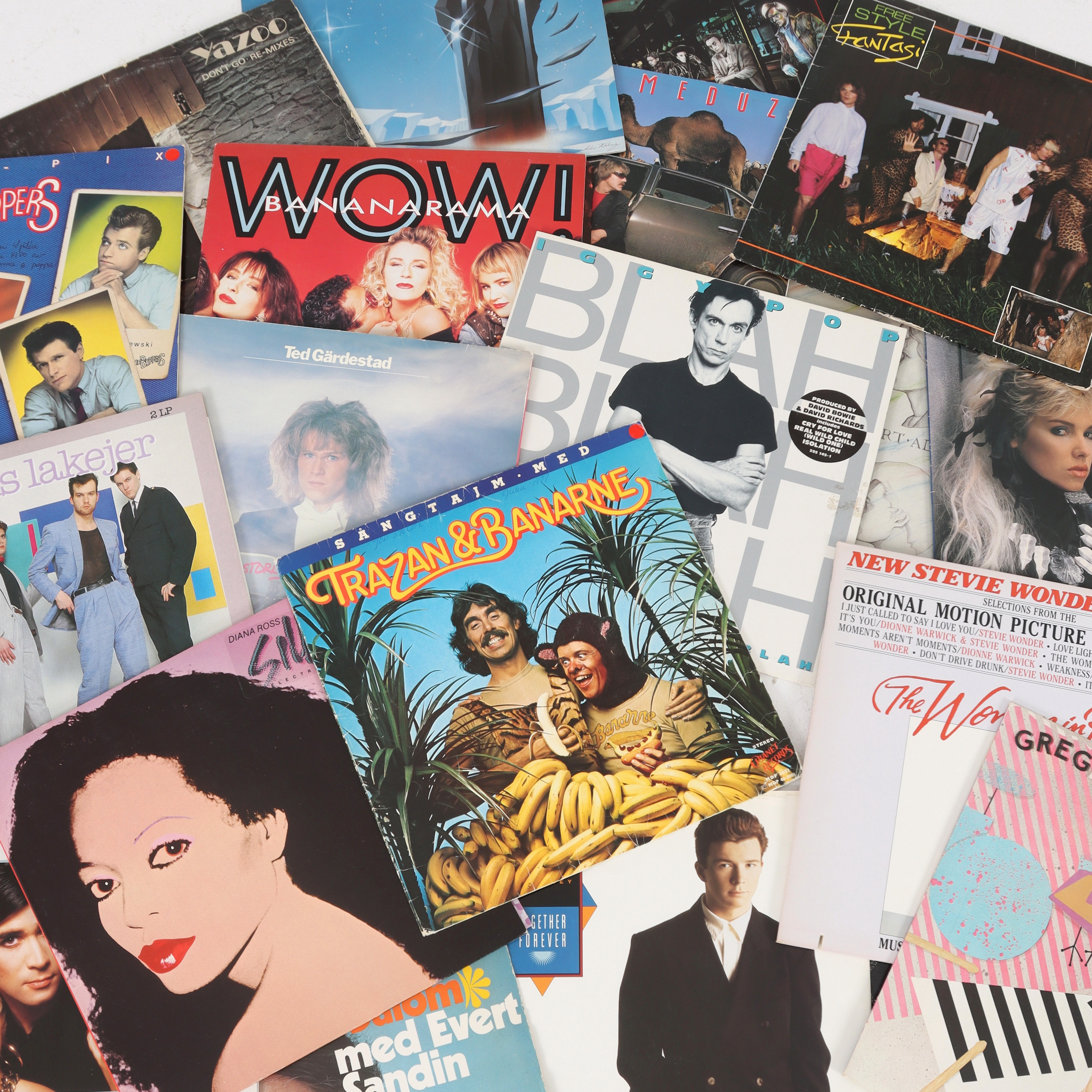 LP-SKIVOR, ca 57 st, bl.a. Grylurnar, Proud, Bon Jovi, Alien, Skids, Iggy Pop, mfl. 1970/80-tal.