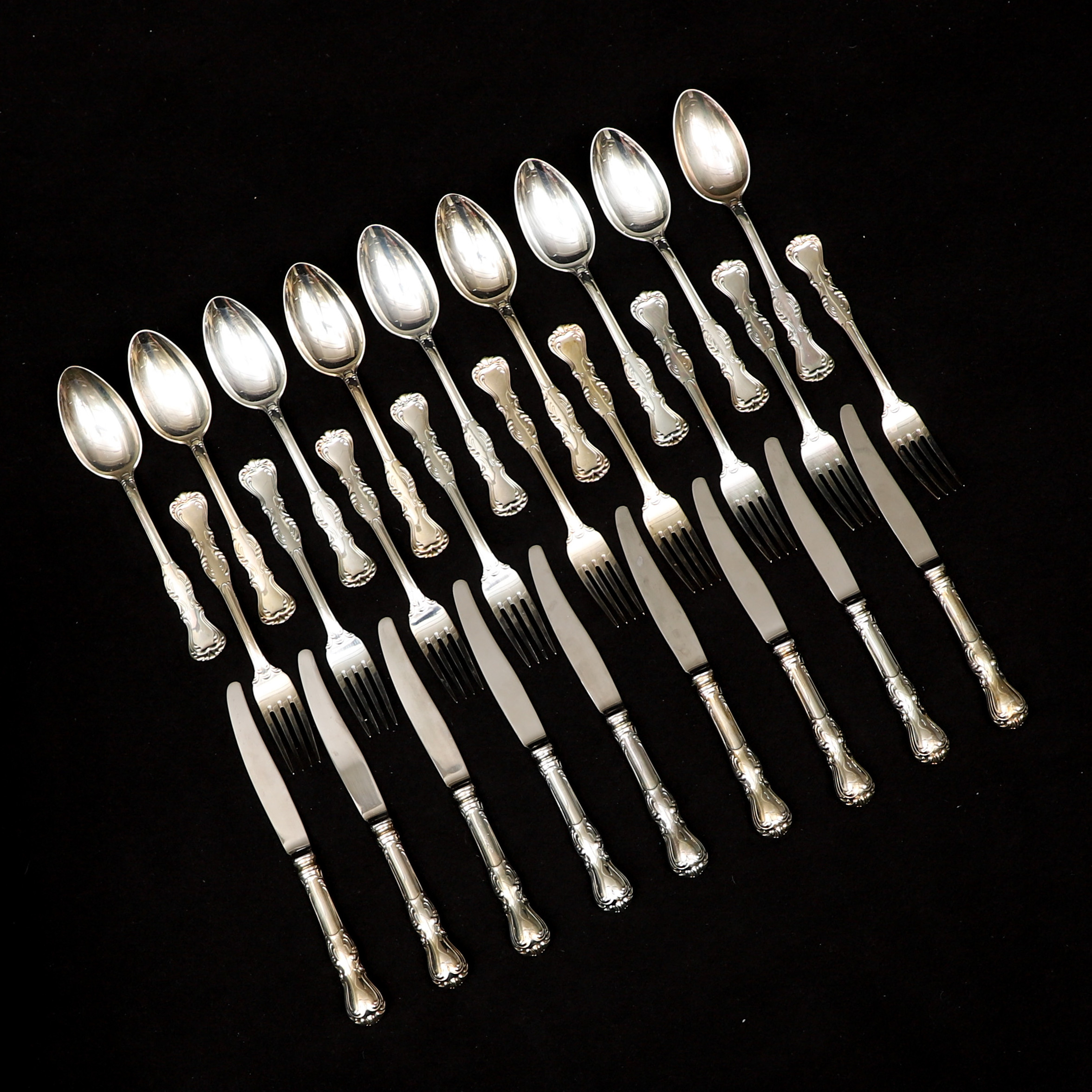 BESTICKSERVIS, silver, 27 delar. MEMA/GAB, modell "Prins Albert" Vikt ca 971 gram. exkl. knivar med stålblad, vikt ca 535 gram.