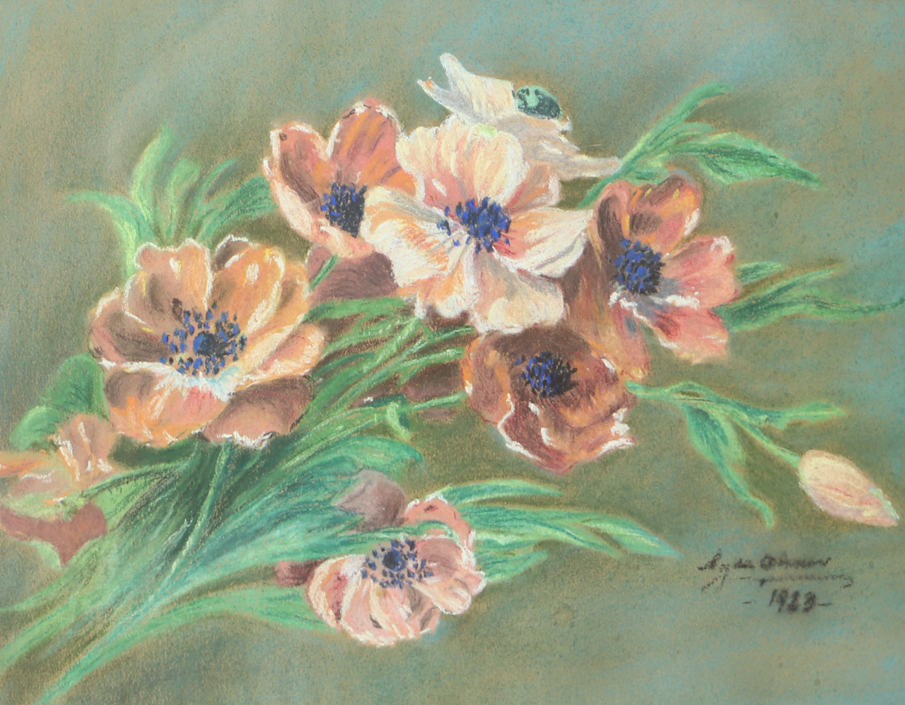 OIDENTIFIERAD KONSTNÄR. Blommor, pastell, otydligt signerad.