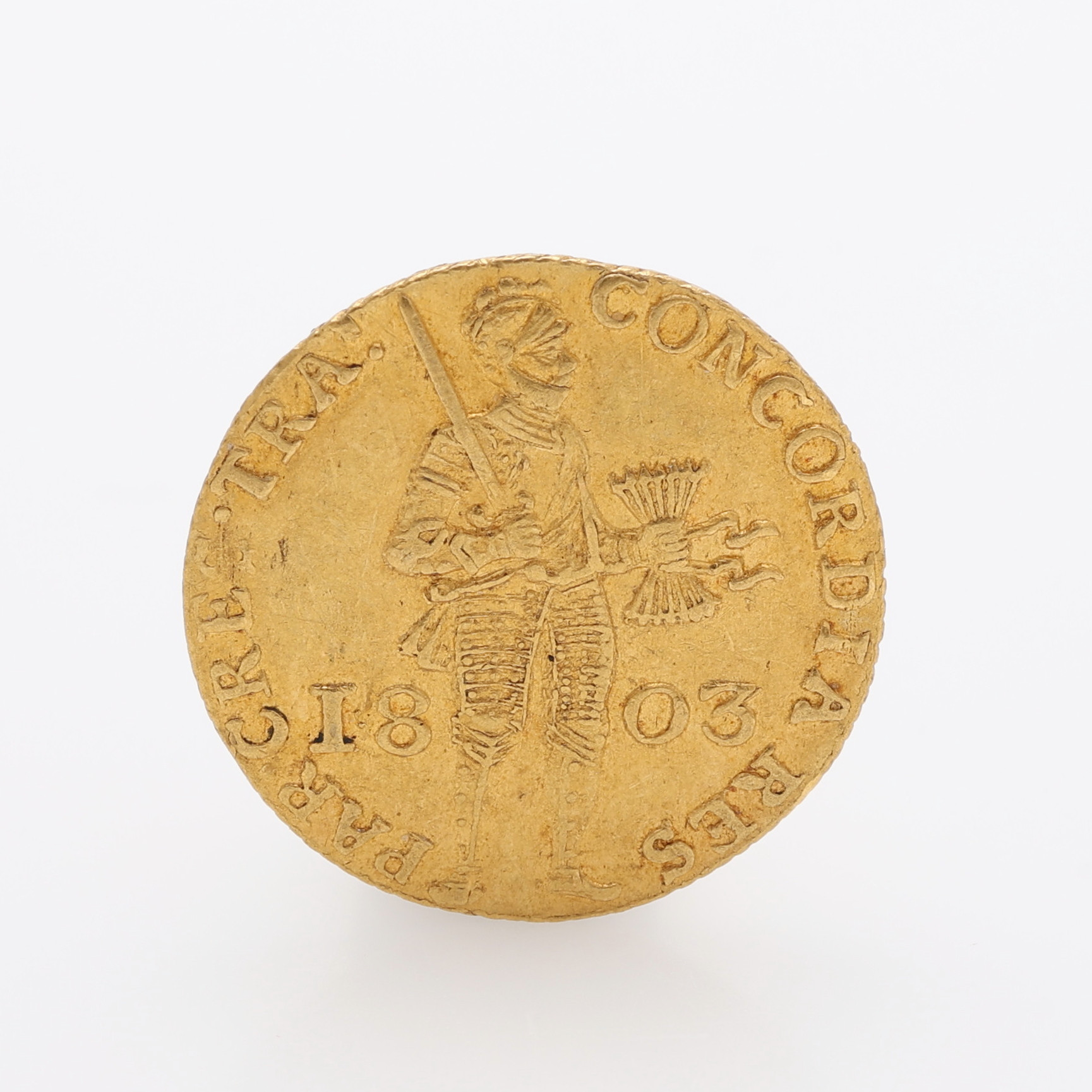 GULDMYNT, 1 DUKAT, Nederländerna/Bataviska Republiken, 1803, 23.59 k. 3,5 g.