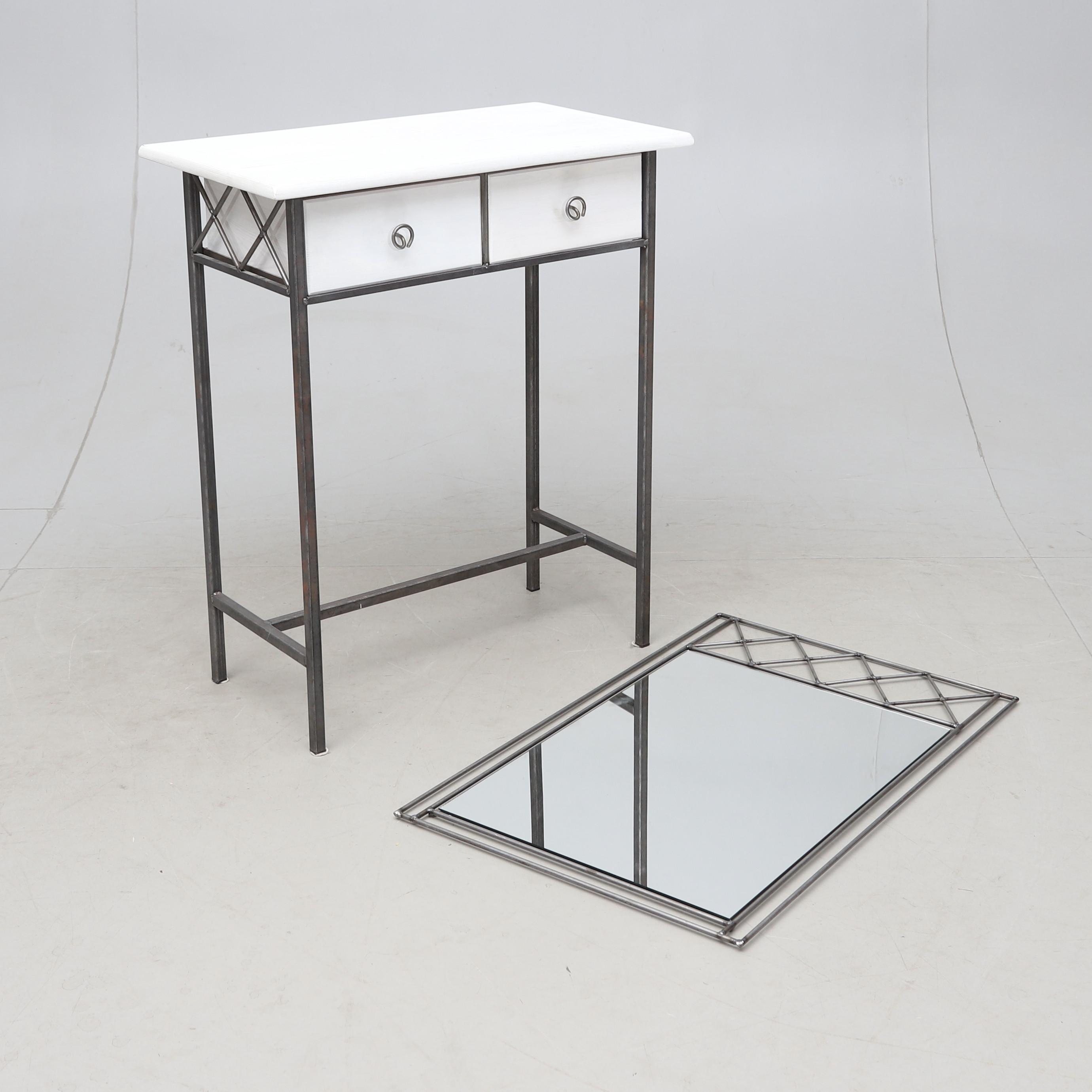 HALLMÖBEL, Bord och spegel, trä och metall, möjligen Miljögården design, 19/2000-tal.