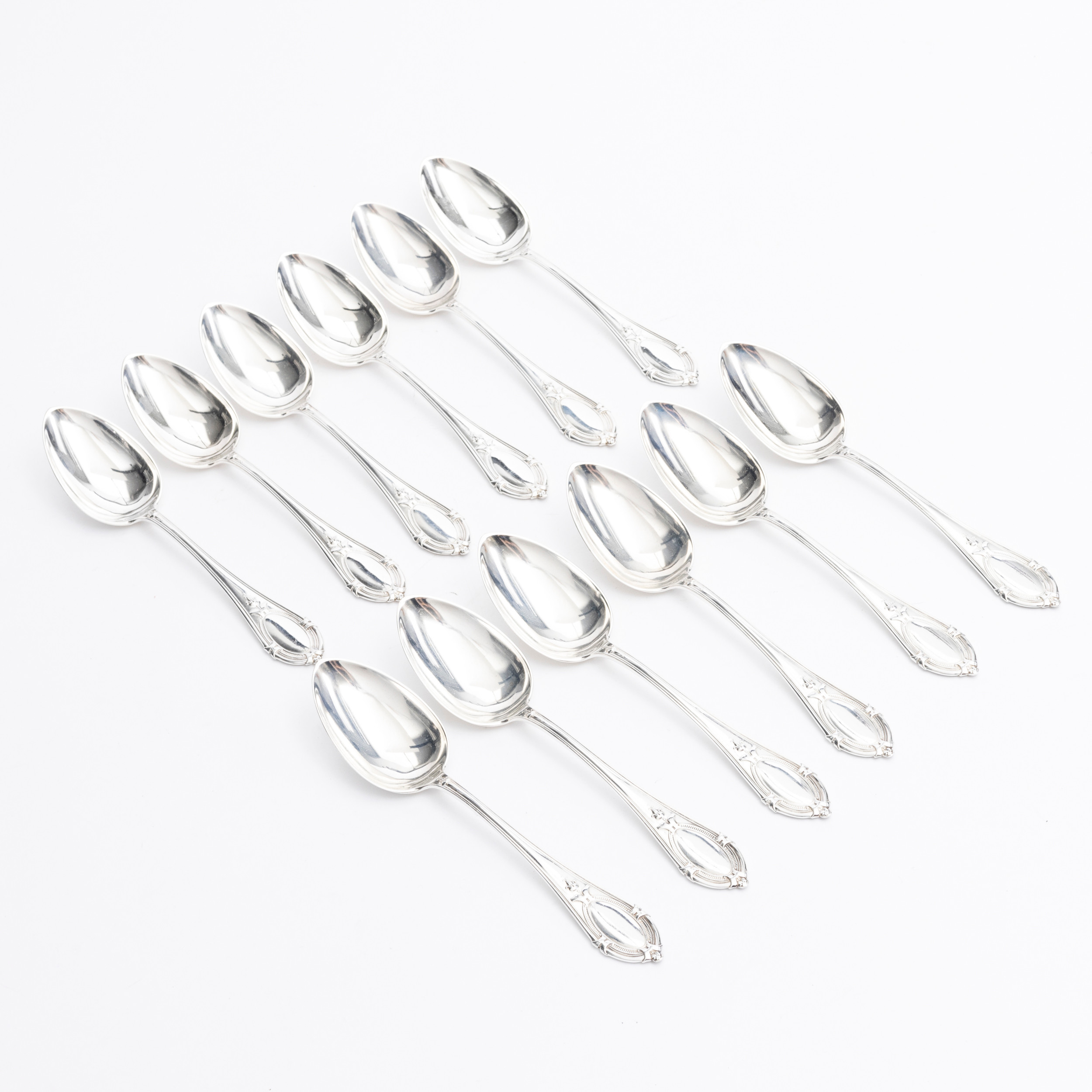 BORDSSKEDAR, 12 st, silver, C G Hallberg, Stockholm, 1883.