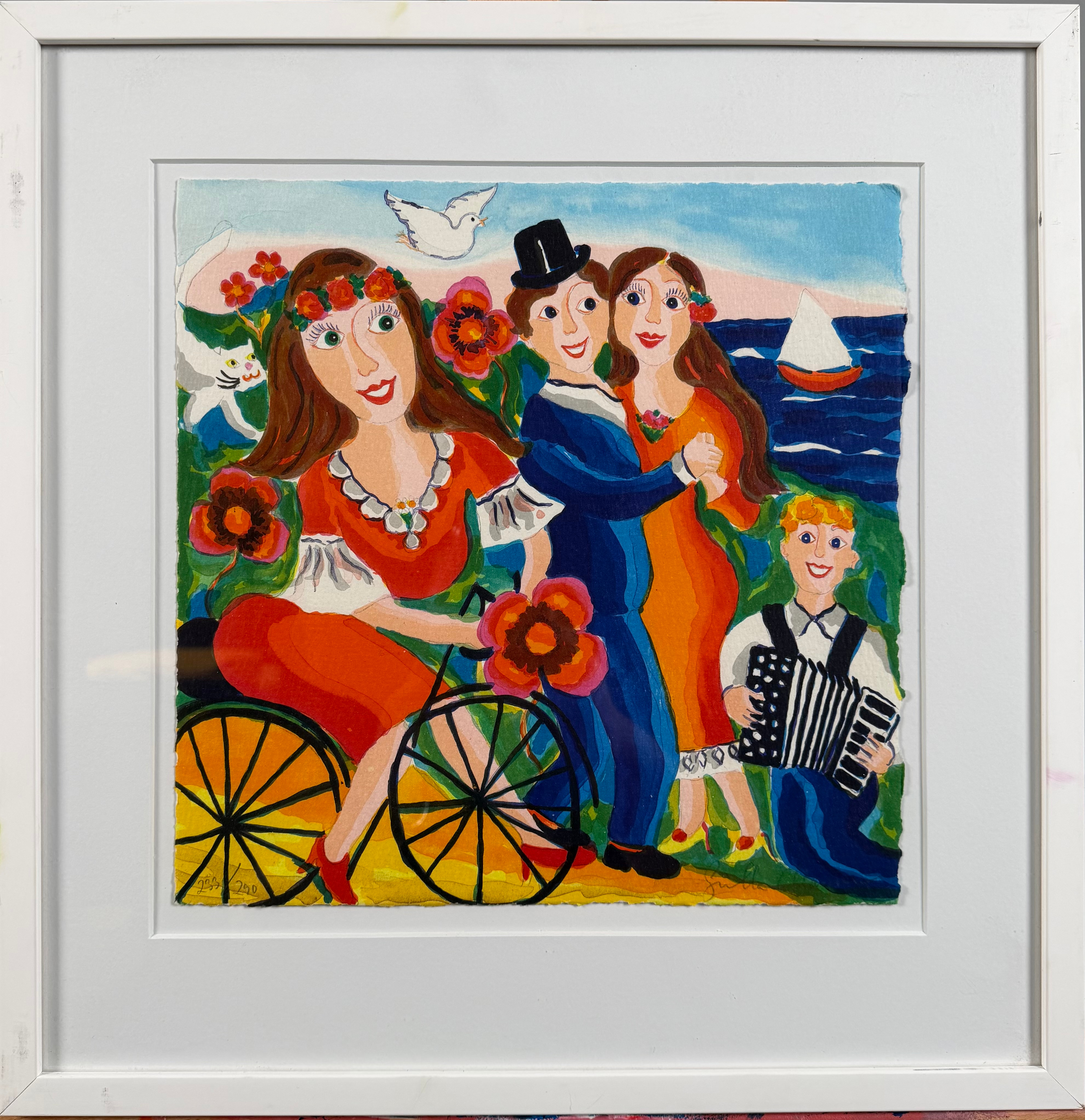 GUNILLA MANN. "Dans i sommarkväll", färglitografi, signerad och numrerad 233/290.