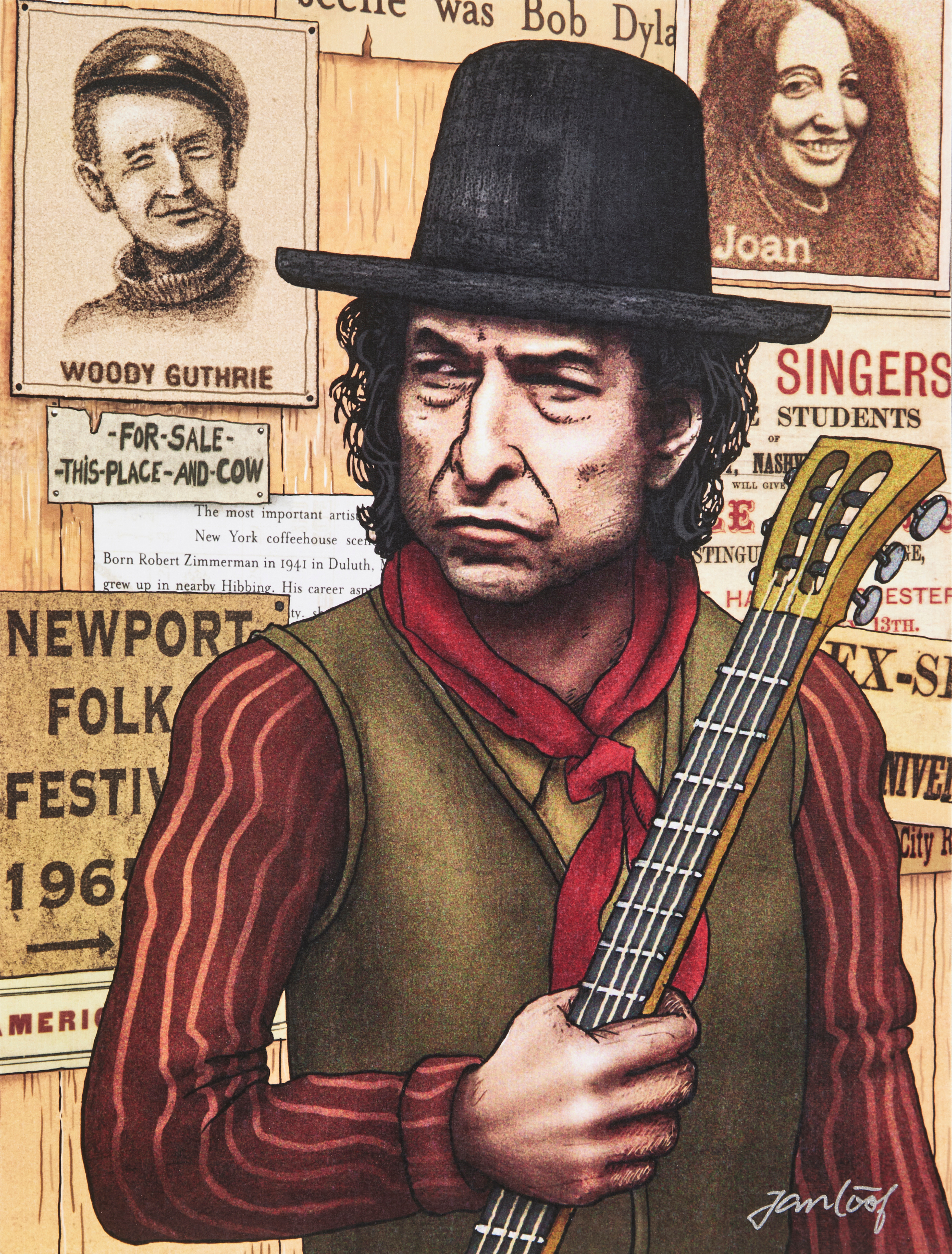JAN LÖÖF. (Född 1940), Bob Dylan, signerad, offsettryck.