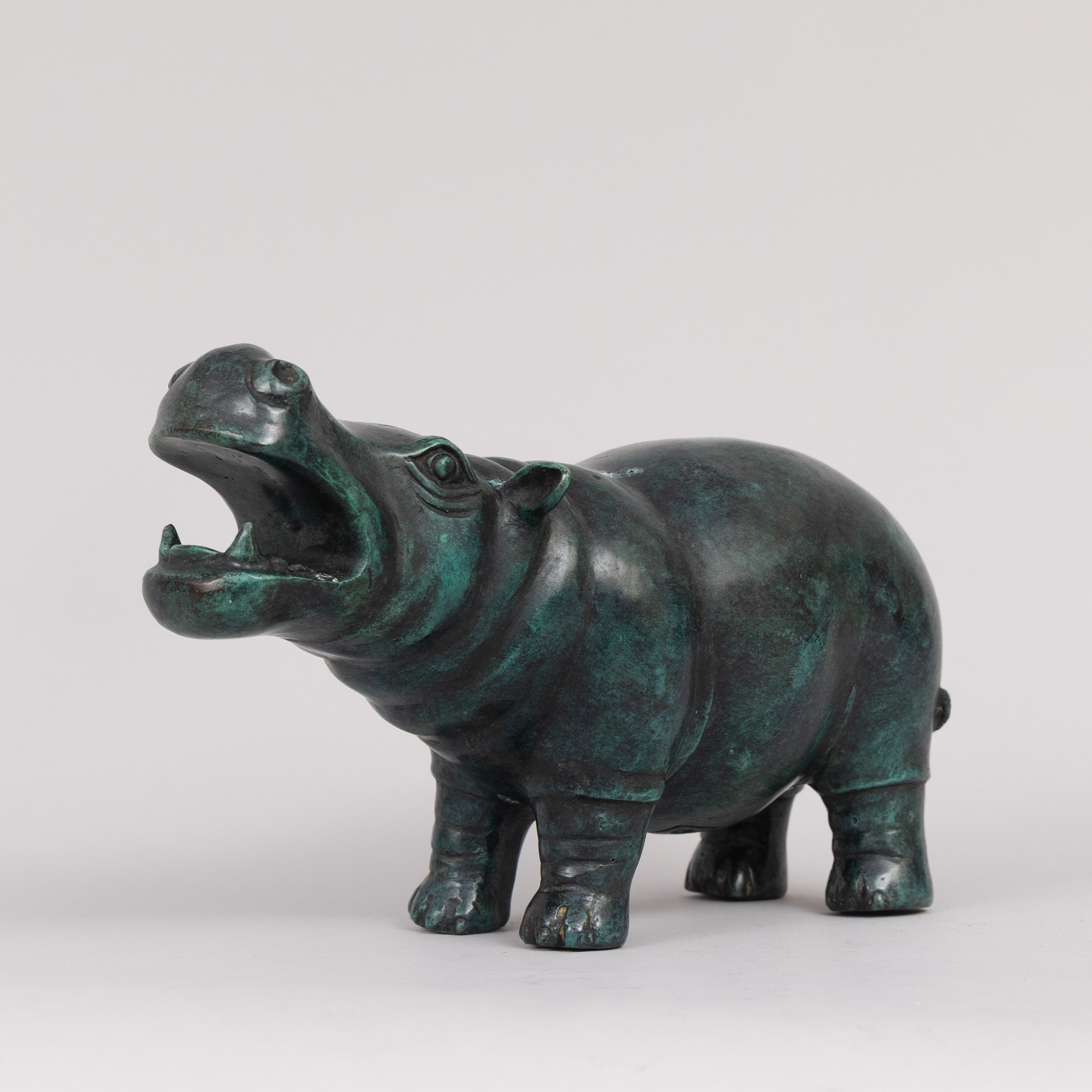 SKULPTUR, flodhäst, grönpatinerad brons, Art People Gallery Sweden, stämplad APG.