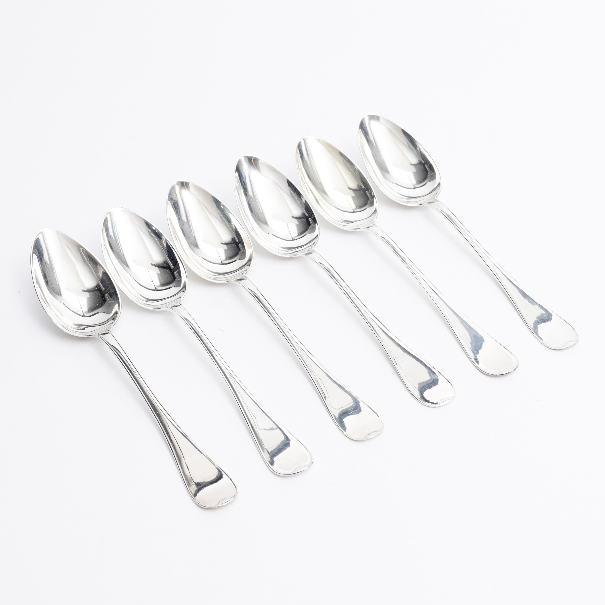 MATSKEDAR, 6 st, silver, modell "svensk rund", GAB och C.G. Hallberg, Stockholm, 1900-talets första hälft.