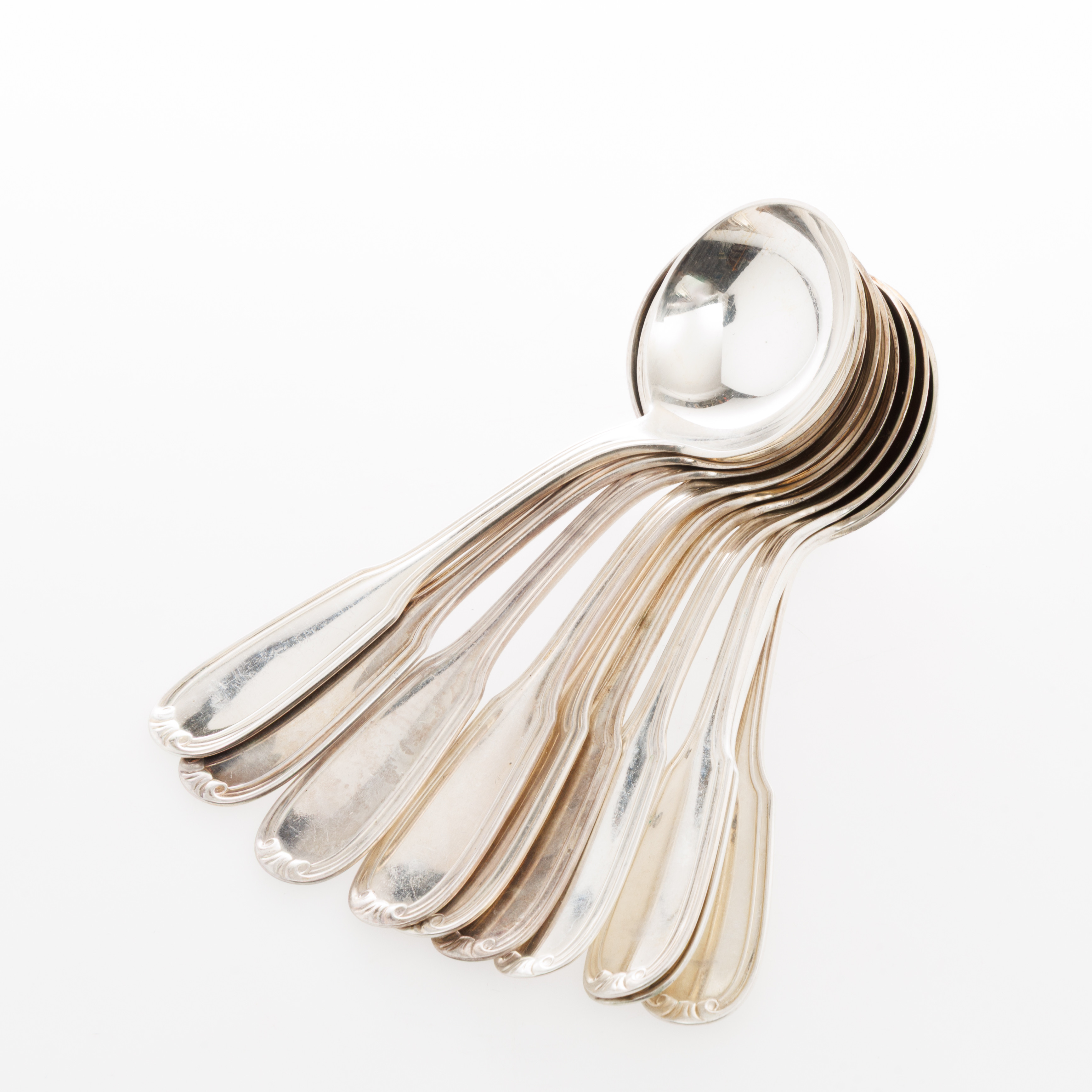 GRÄDDSKEDAR, 10 st, Silver, Danmark, 1940-tal.