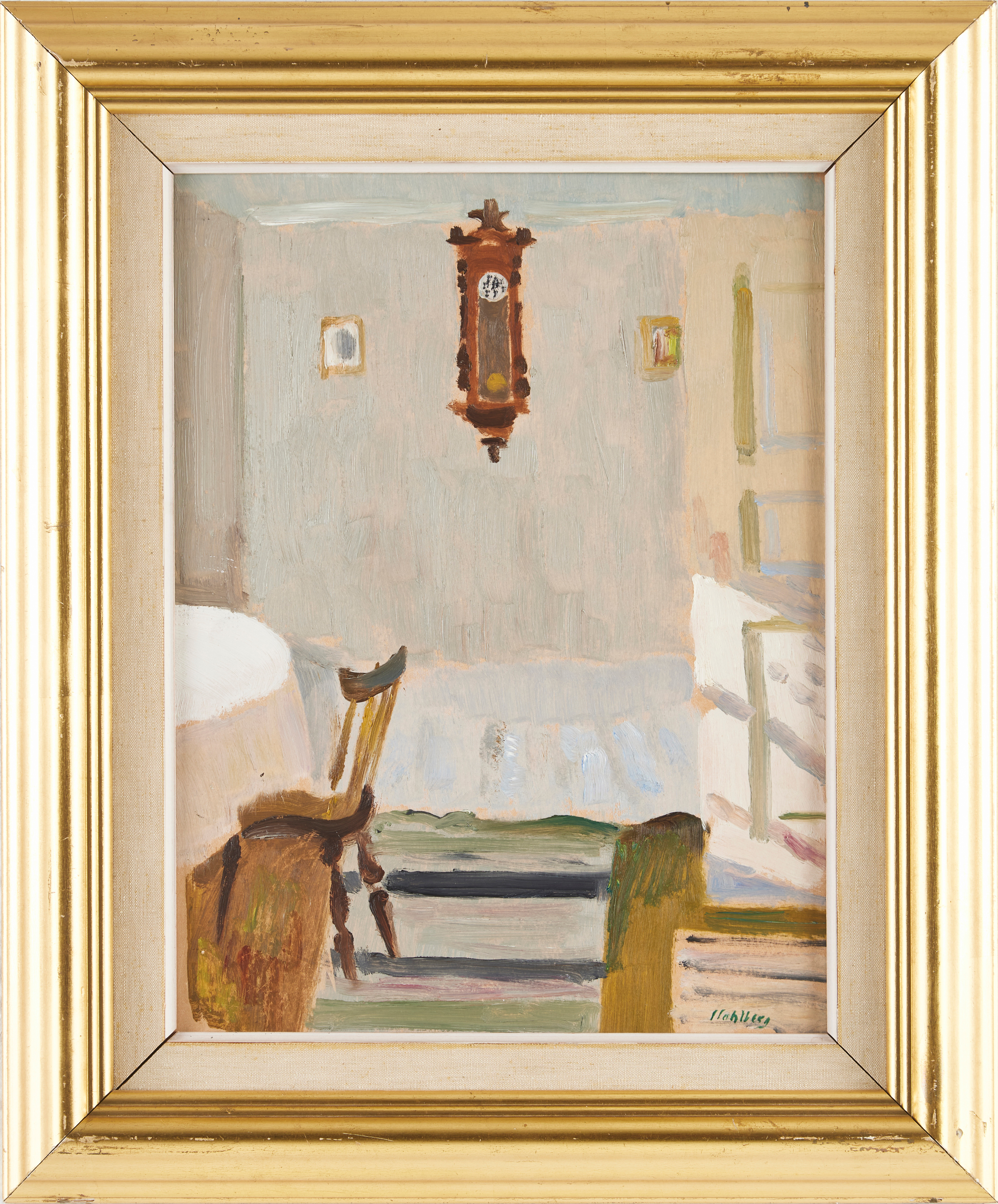 SVEN SAHLBERG. (1909-2008) Interiör, olja på pannå, signerad.