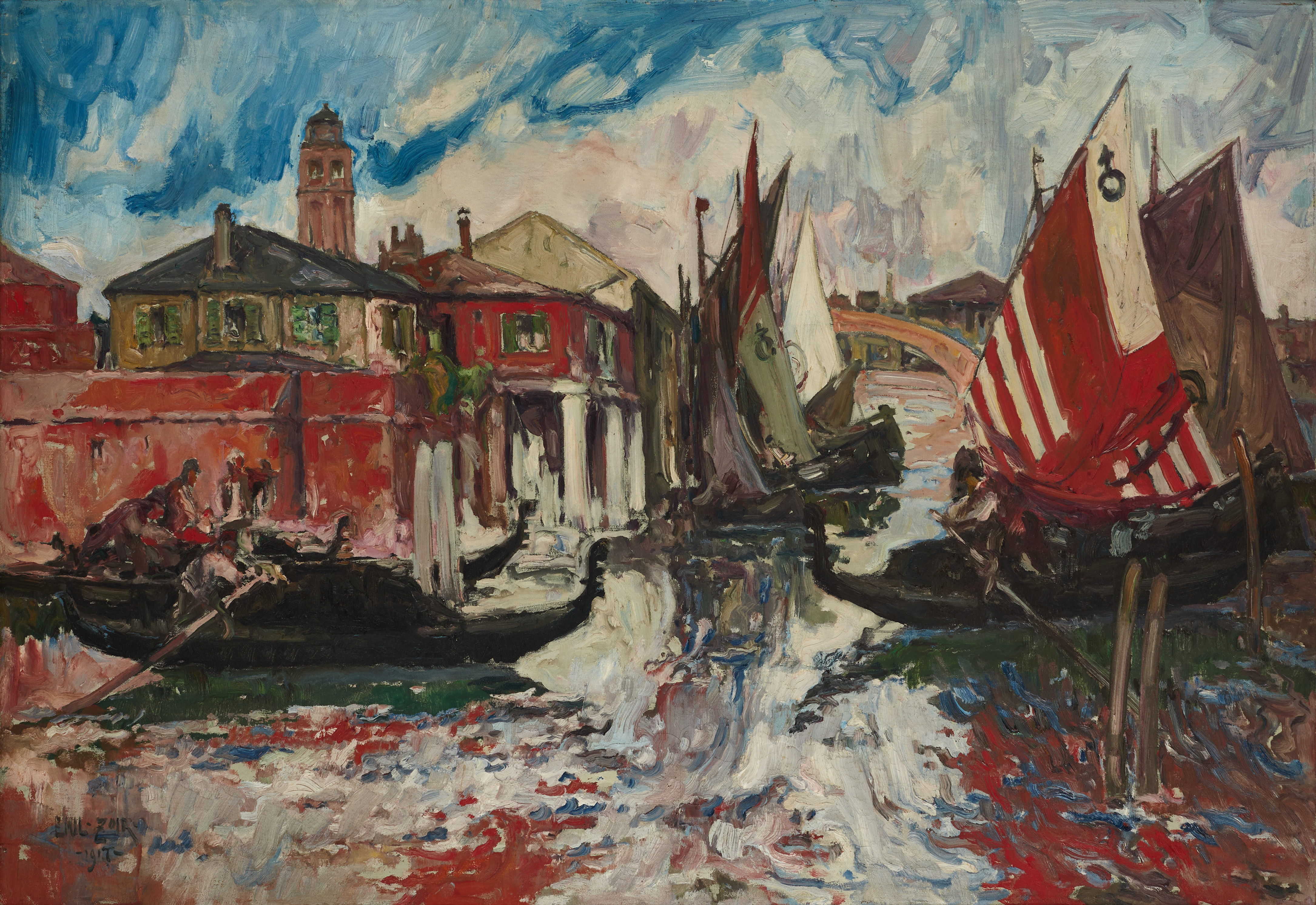 EMILE ZOIR (1867–1936). Motiv från Venedig, signerad och daterad 1917, olja på duk.