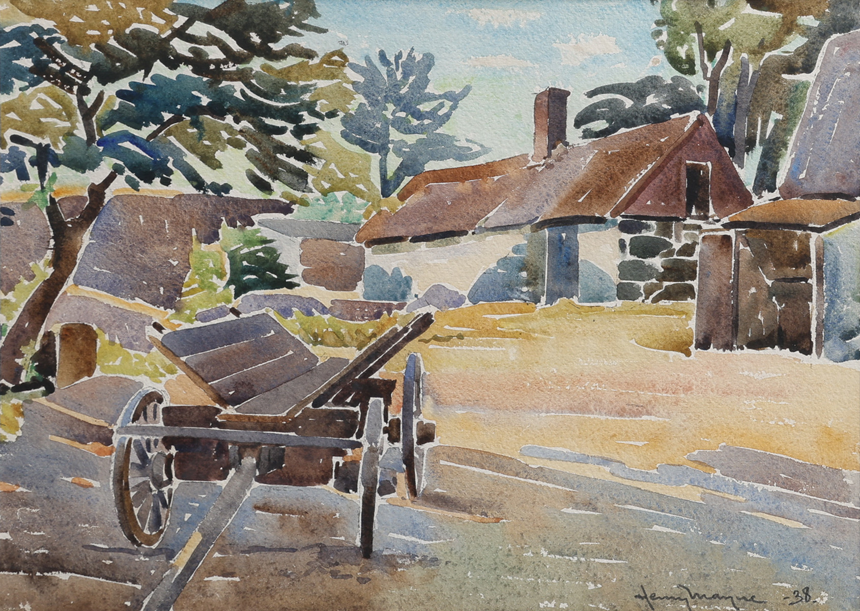 HENRY MAYNE. AKVARELL PÅ PAPPER, "VIK", SIGNERAD OCH DATERAD 1938.