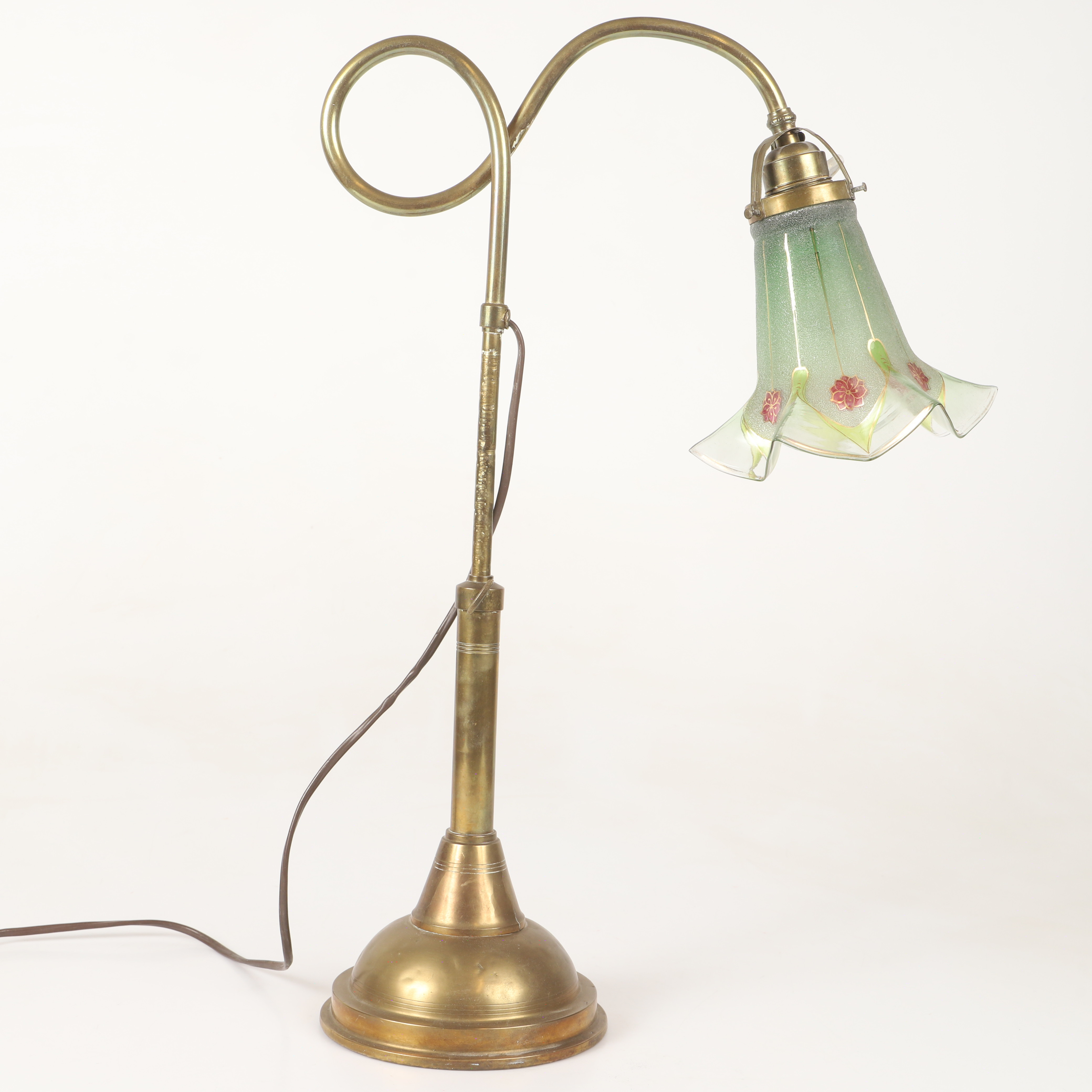 BORDSLAMPA, mässing med glaskupa, jugend.