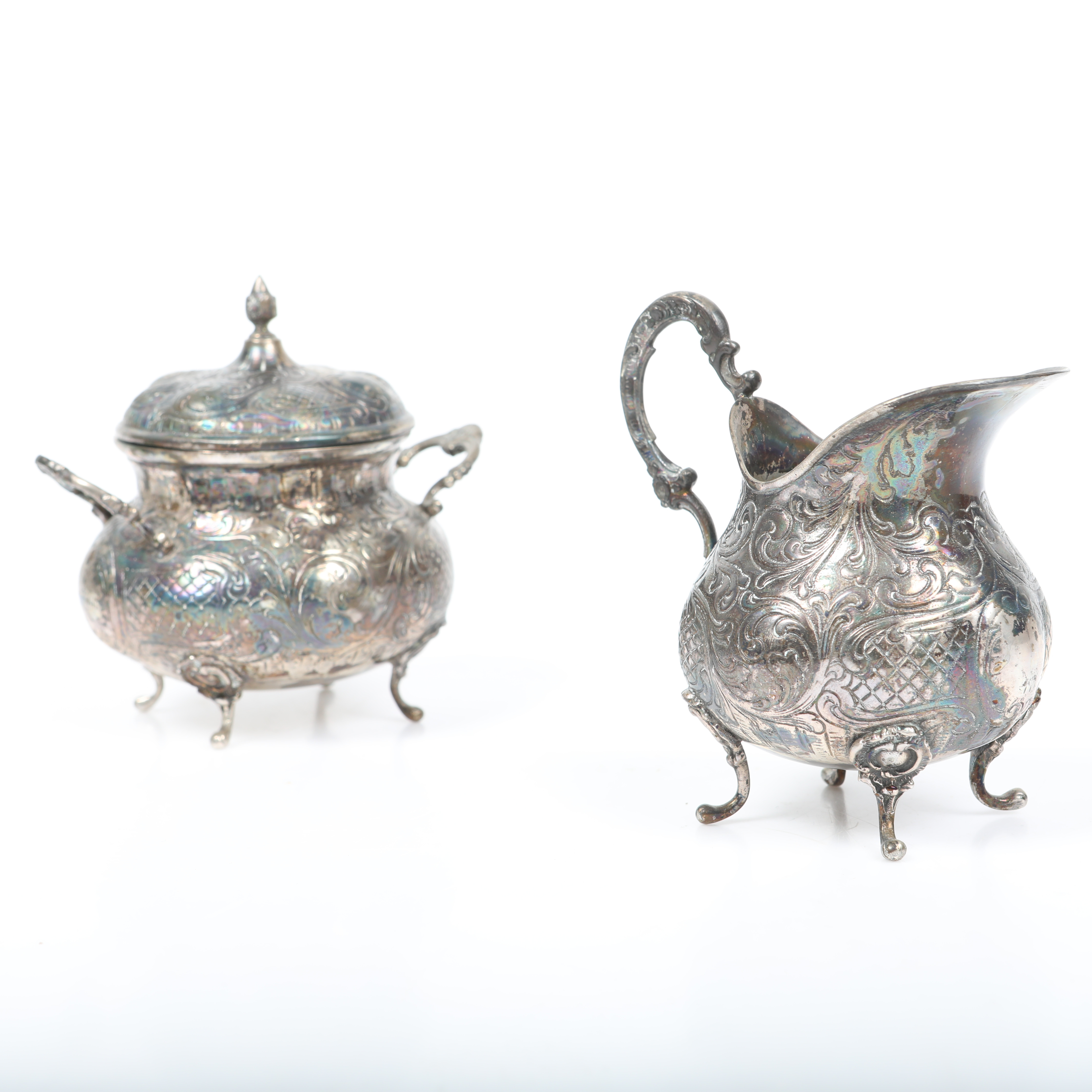 SOCKERSKÅL SAMT GRÄDDKANNA, silver, rokokostil, J L Hultman, Stockholm, 1948.