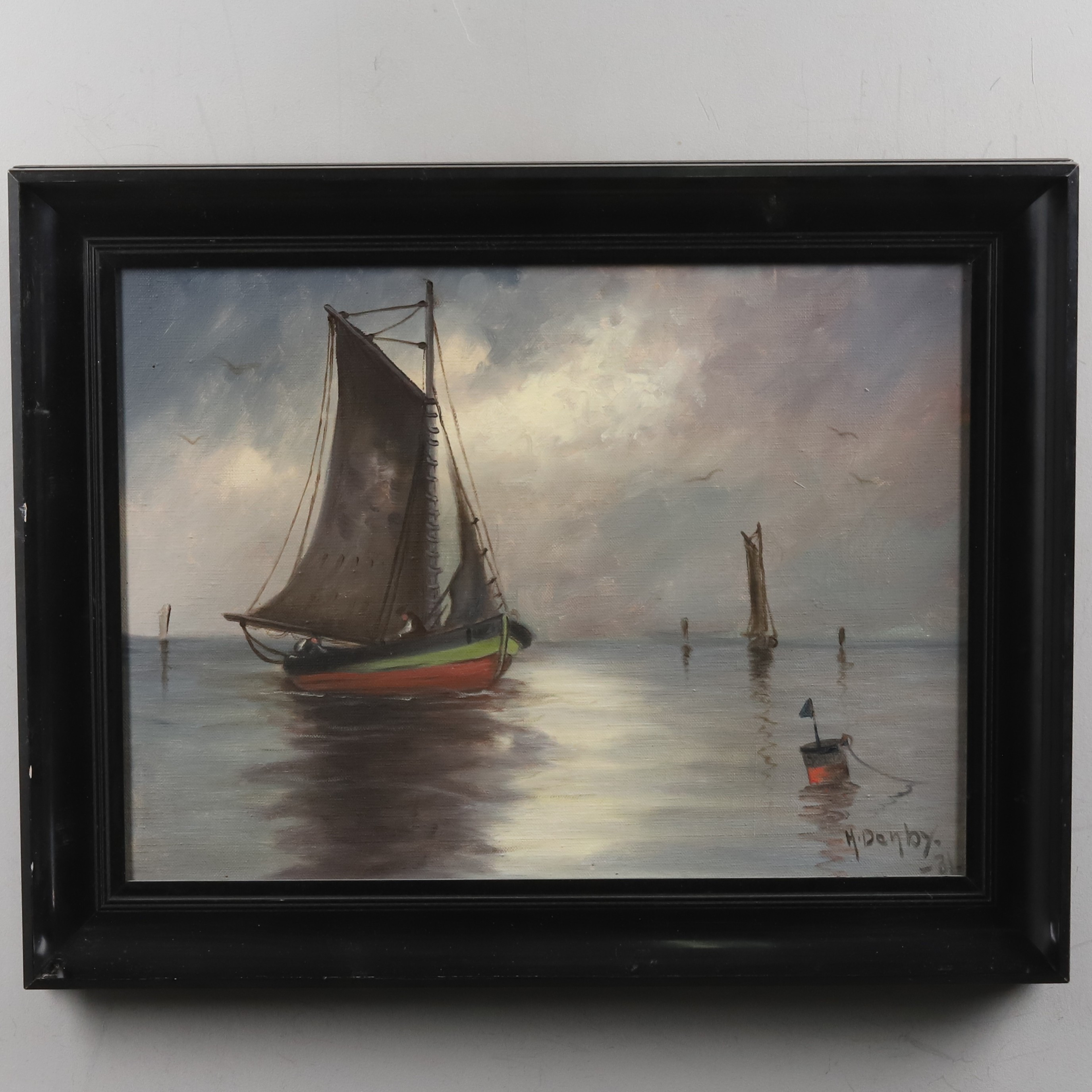 OIDENTIFIERAD KONSTNÄR. Olja på duk, "Motiv från Öresund", signerad och daterad H. Denby -31.