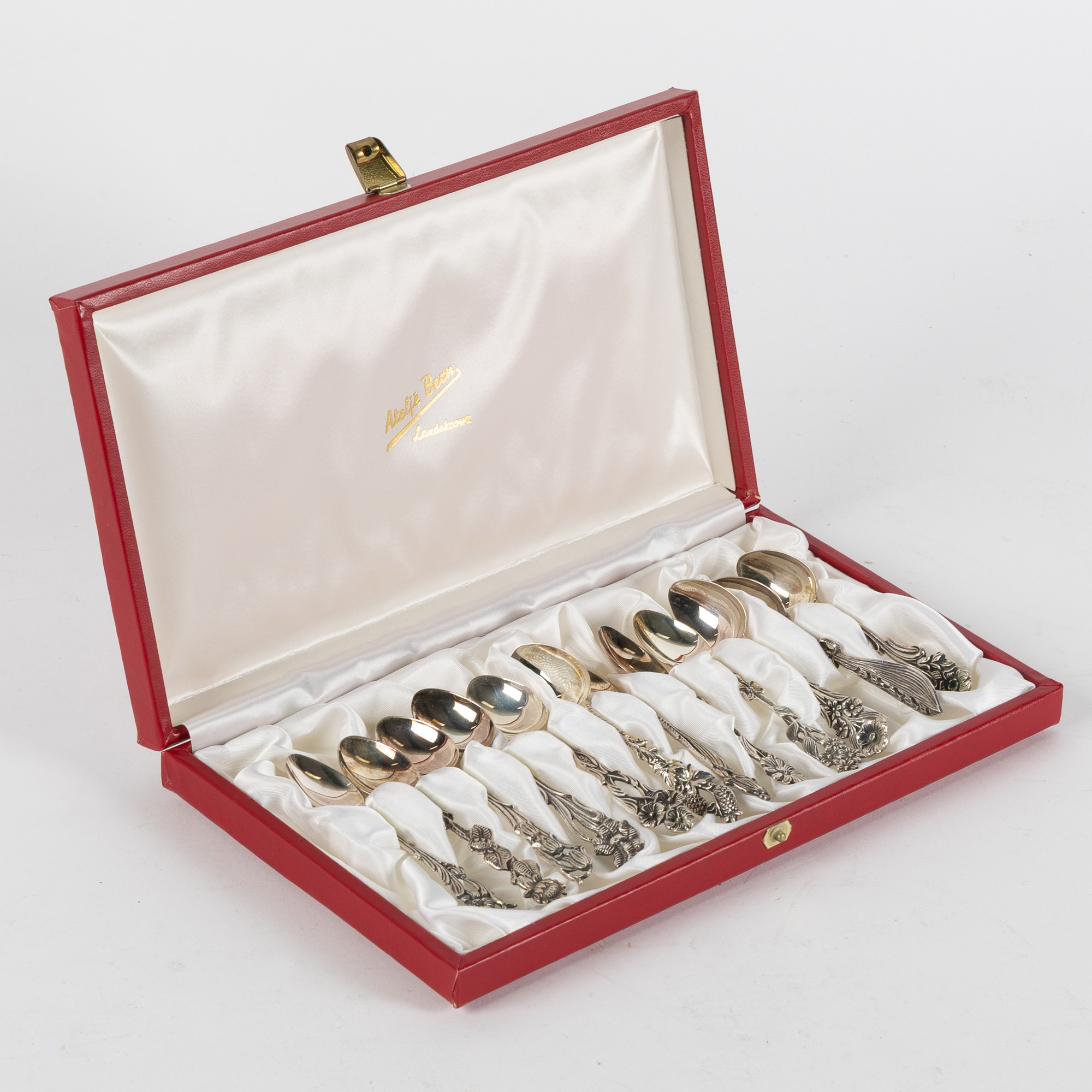 KAFFESKEDAR, 12 stycken, silver, GEWE, Malmö, 1970-tal i etui.