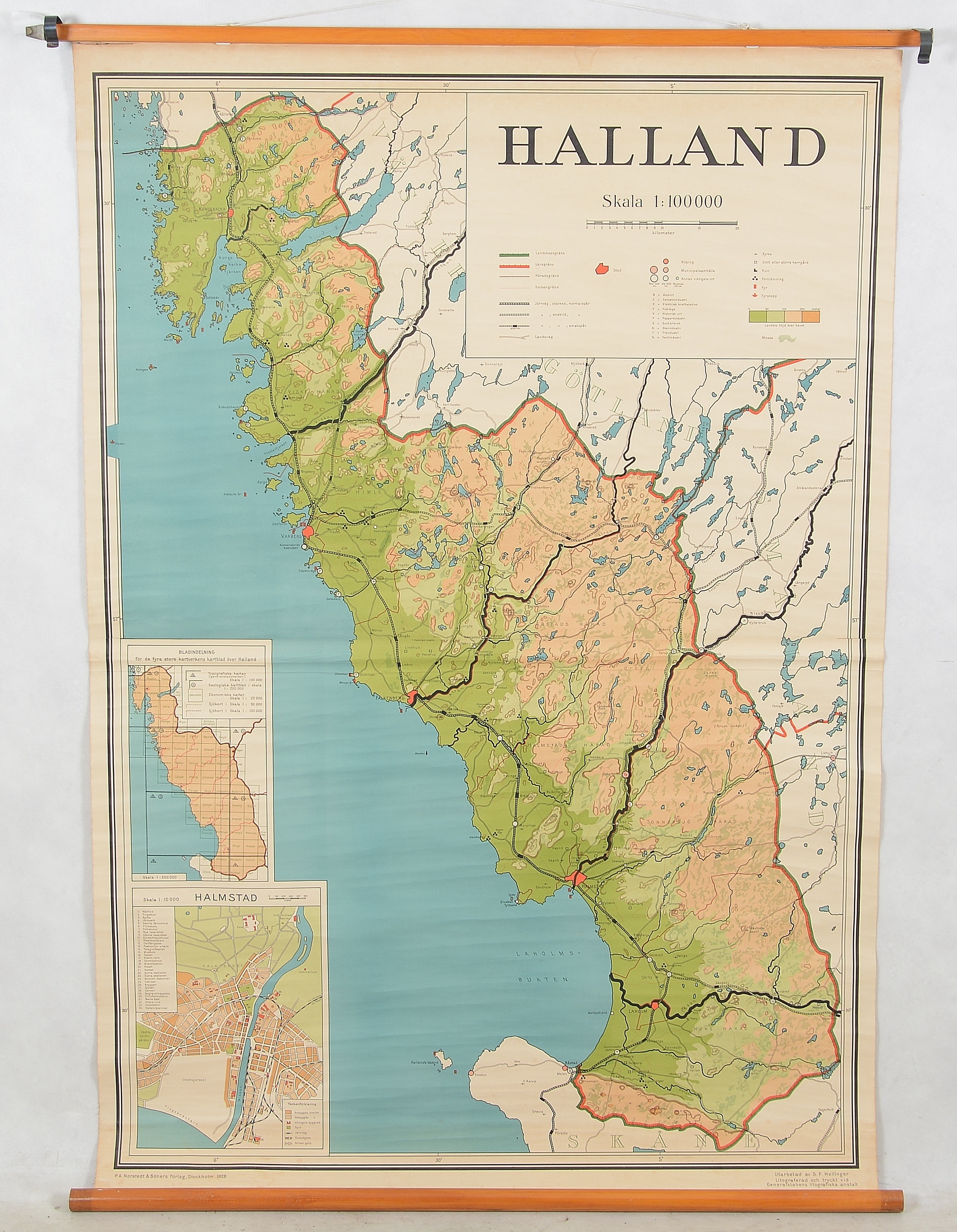 hallandskusten karta MAP, Halland, Pa Nordstedt & Söners Förlag, Stockholm, 1928. Other 